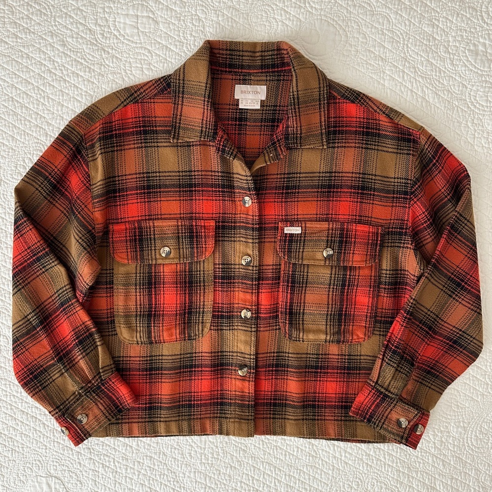Brixton Bowery Women’s Cropped Flannel Long Sleeve Plaid Shirt XS